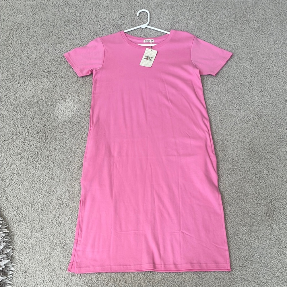 Pink Short Sleeve T Shirt Dress M with pockets